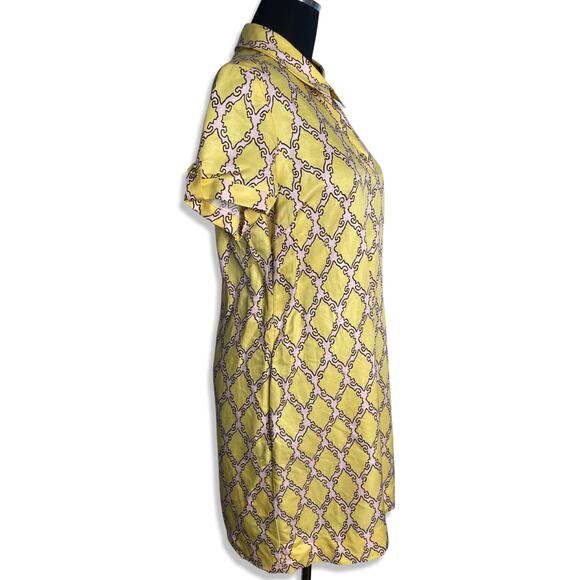 Kate Spade Silk & Linen Yellow Pink Collared Shirt Dress with tie belt - medium - Picture 8 of 14
